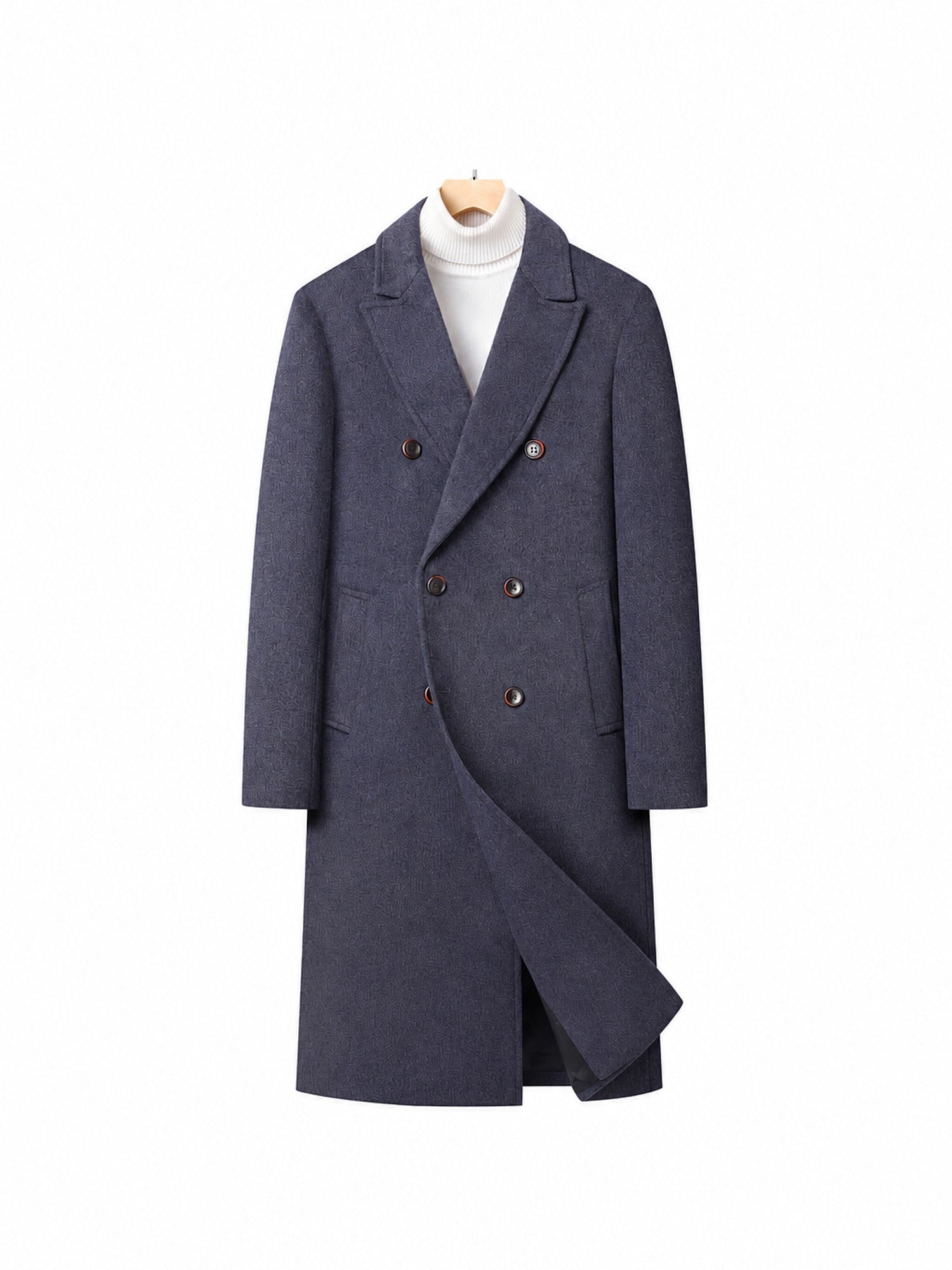 30–50% Wool Double-Breasted Overcoat – Men – Navy – front